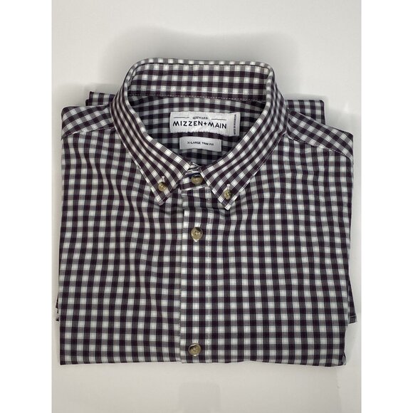 Mizzen + Main Leeward Button Down Shirt Men’s XL Trim Fit Purple Check Gingham - Picture 11 of 16